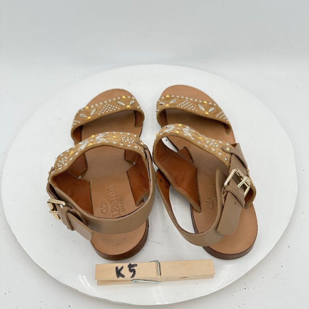 Valentino Garavani Women Size EU 35 US 5 Brown Suede Studded Buckle Flat Sandal - Picture 8 of 10